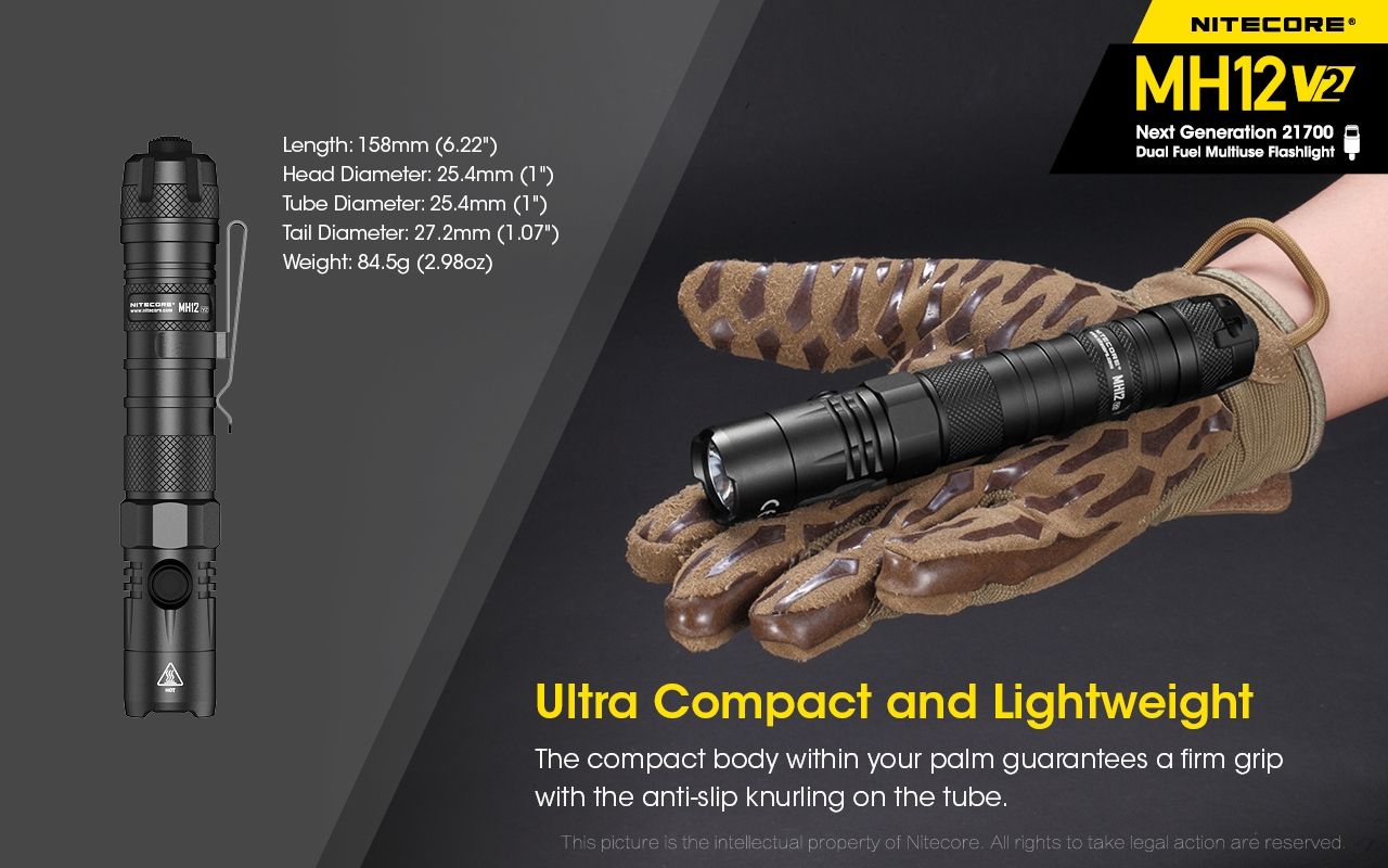 Nitecore MH12 V2 XP-L2 V6 LED Flashlight 1200 Lumens Portable Bright Outdoor Lighting Reliable Illumination