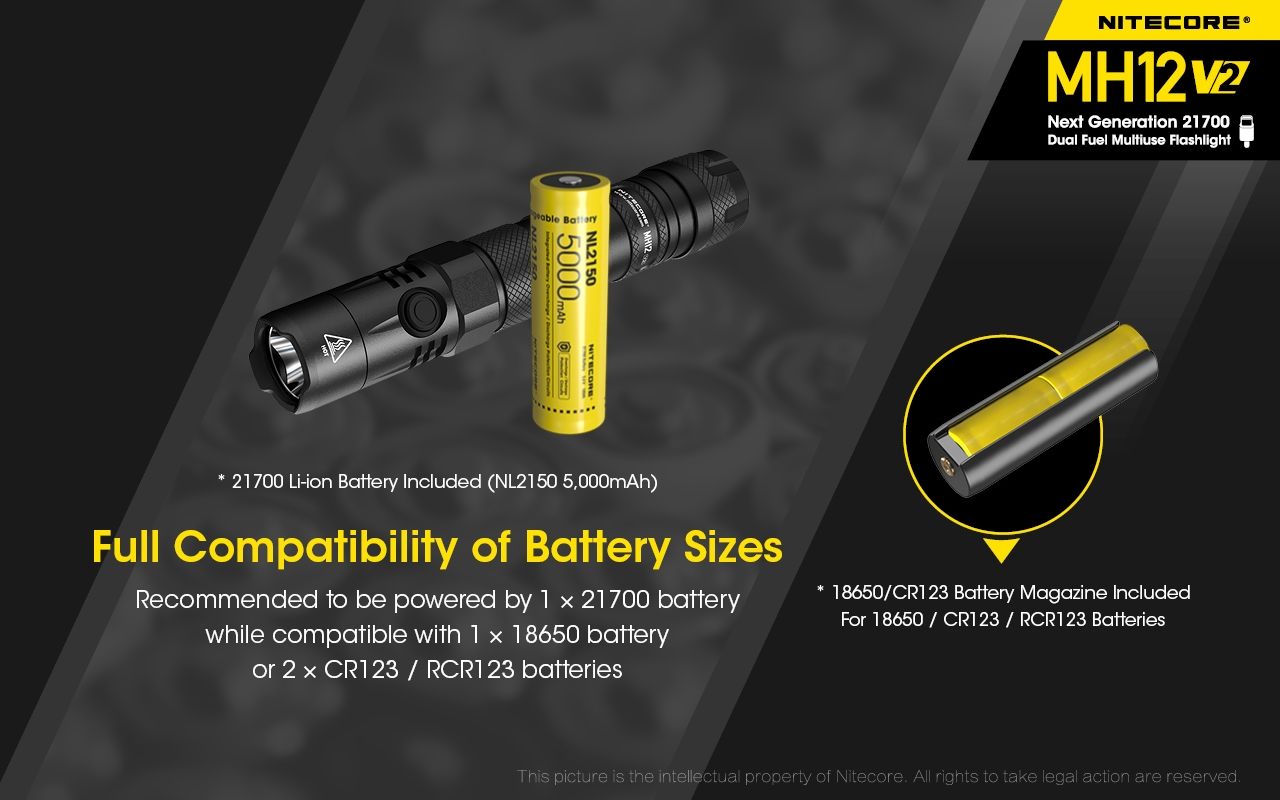Nitecore MH12 V2 XP-L2 V6 LED Flashlight 1200 Lumens Portable Bright Outdoor Lighting Reliable Illumination