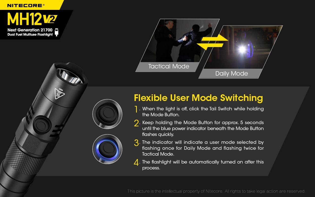 Nitecore MH12 V2 XP-L2 V6 LED Flashlight 1200 Lumens Portable Bright Outdoor Lighting Reliable Illumination