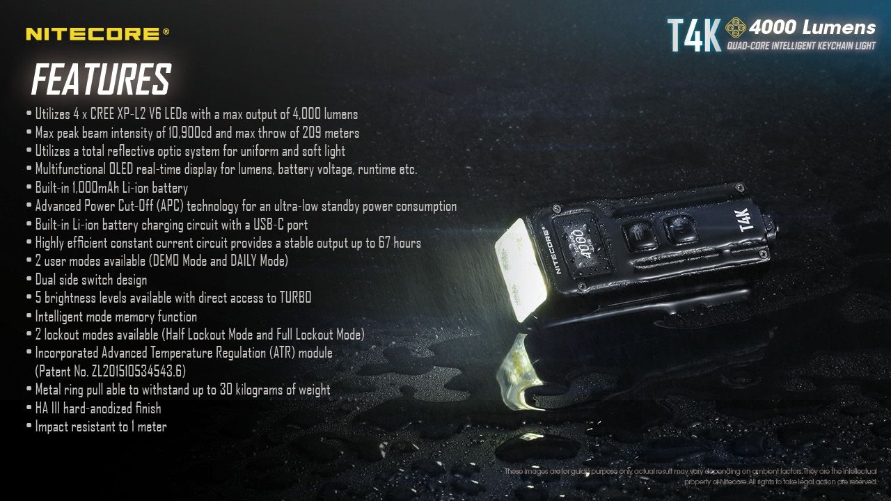 Nitecore T4K 4000 Lumens Portable Keychain Flashlight USB-C Compact Outdoor Gear with XP-L2 V6 LEDs