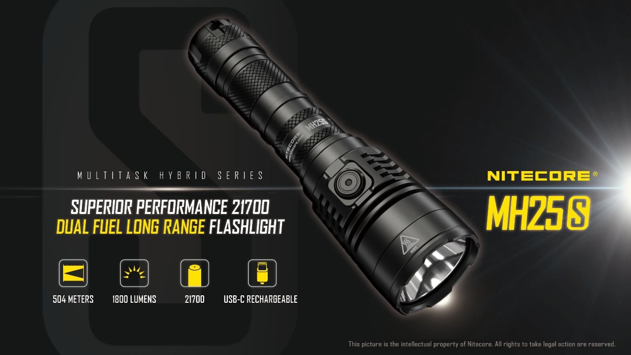 Nitecore MH25S Flashlight 1800 Lumens USB-C Rechargeable LED High Brightness for Outdoor Adventures and Repair