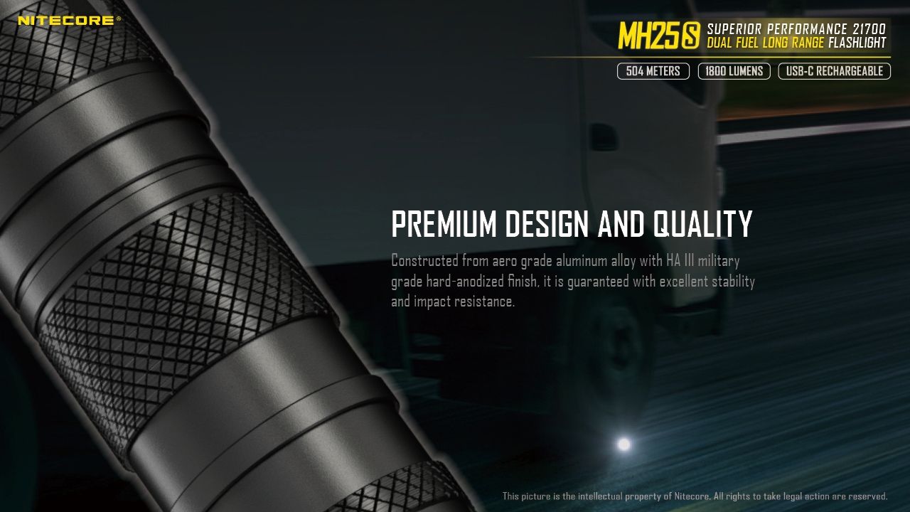 Nitecore MH25S Flashlight 1800 Lumens USB-C Rechargeable LED High Brightness for Outdoor Adventures and Repair