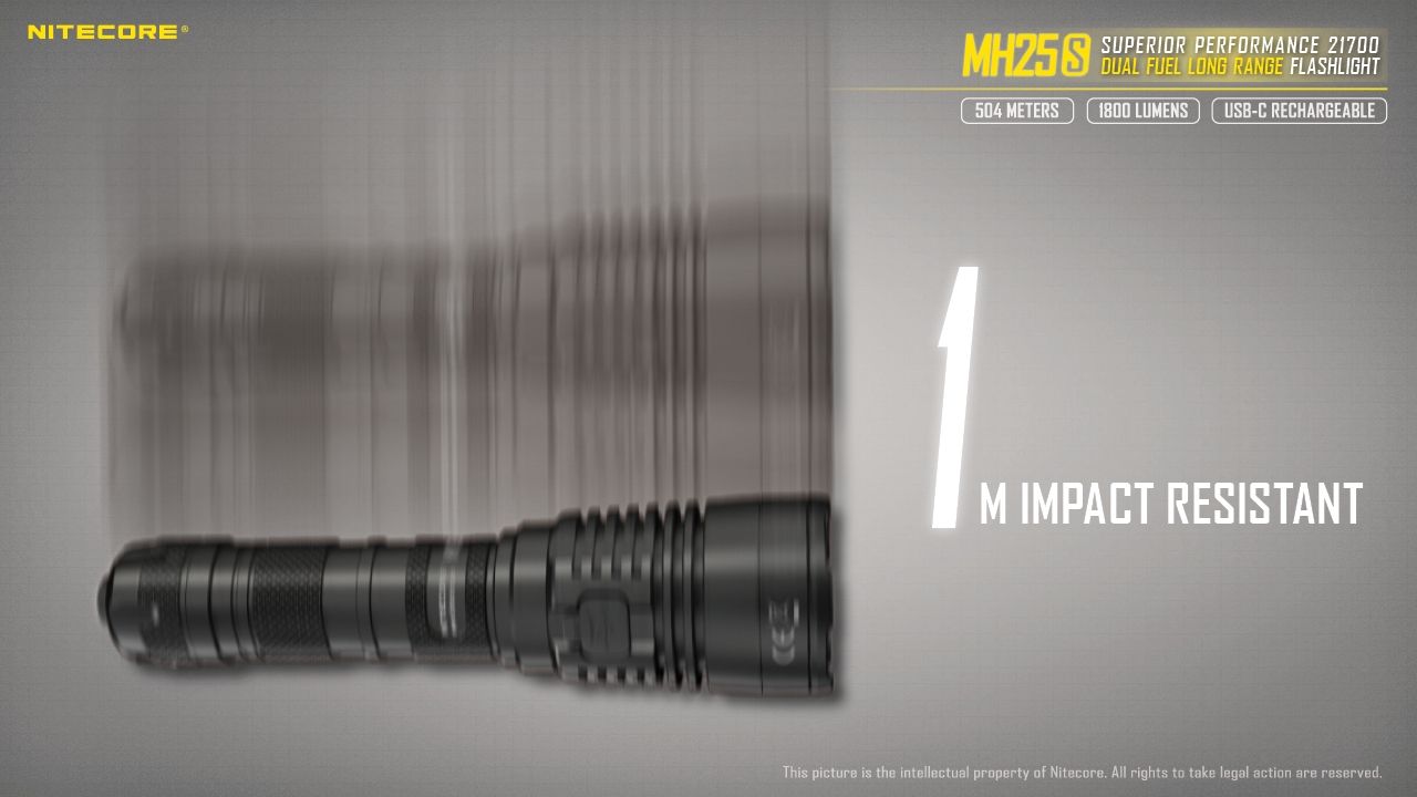 Nitecore MH25S Flashlight 1800 Lumens USB-C Rechargeable LED High Brightness for Outdoor Adventures and Repair