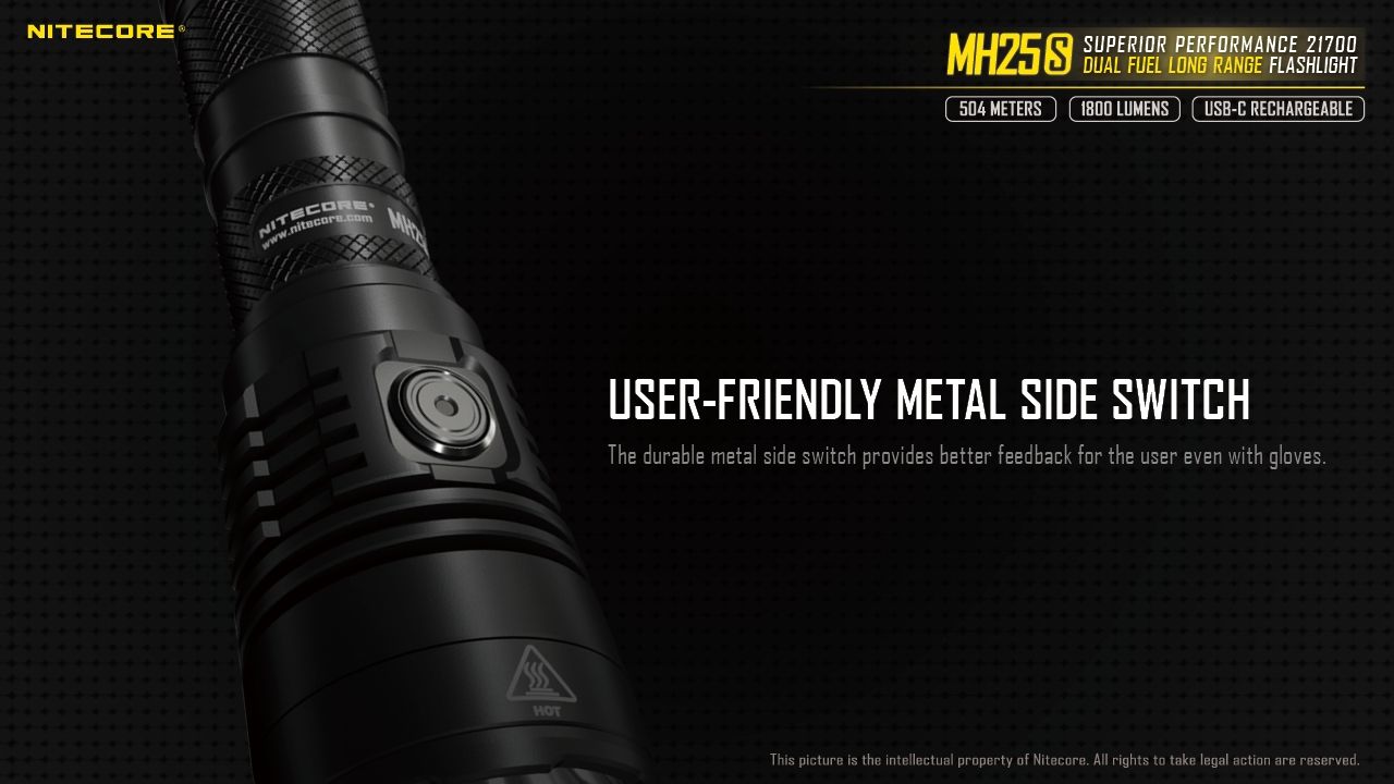 Nitecore MH25S Flashlight 1800 Lumens USB-C Rechargeable LED High Brightness for Outdoor Adventures and Repair