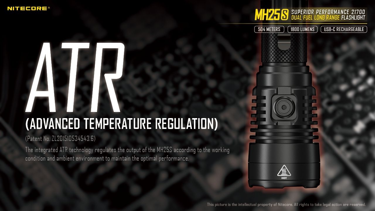 Nitecore MH25S Flashlight 1800 Lumens USB-C Rechargeable LED High Brightness for Outdoor Adventures and Repair