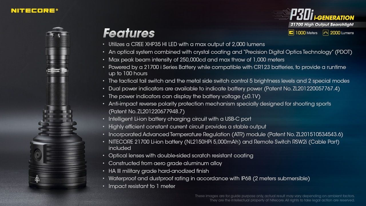 Explore the Nitecore P30i Tactical Flashlight XHP35 HI LED 2000 Lumens with 1000 Meter Beam Rugged Outdoor Lighting