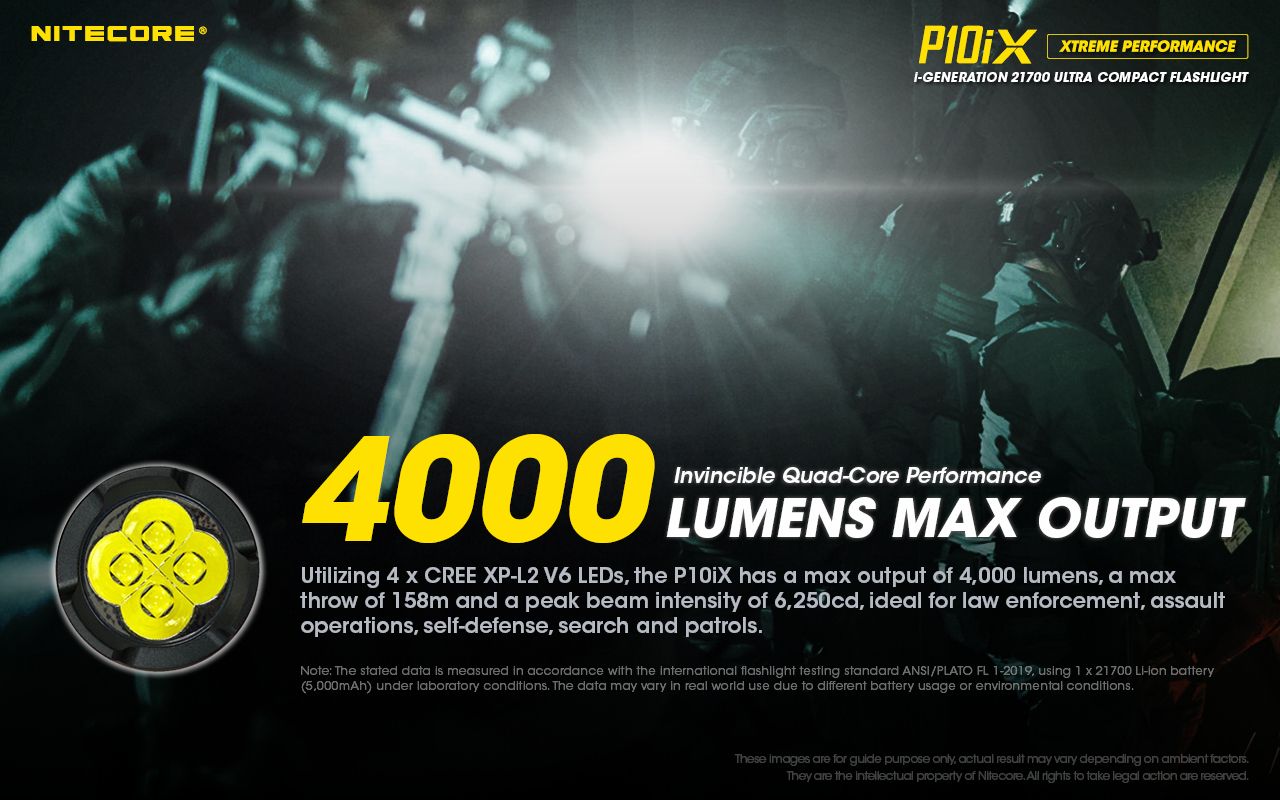 Nitecore P10iX 4000 Lumens Powerful Tactical Flashlight 4 x XP-L2 V6 LED 158m Beam Long Runtime Durability