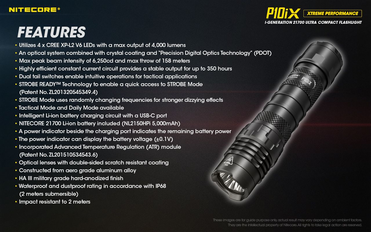 Nitecore P10iX 4000 Lumens Powerful Tactical Flashlight 4 x XP-L2 V6 LED 158m Beam Long Runtime Durability