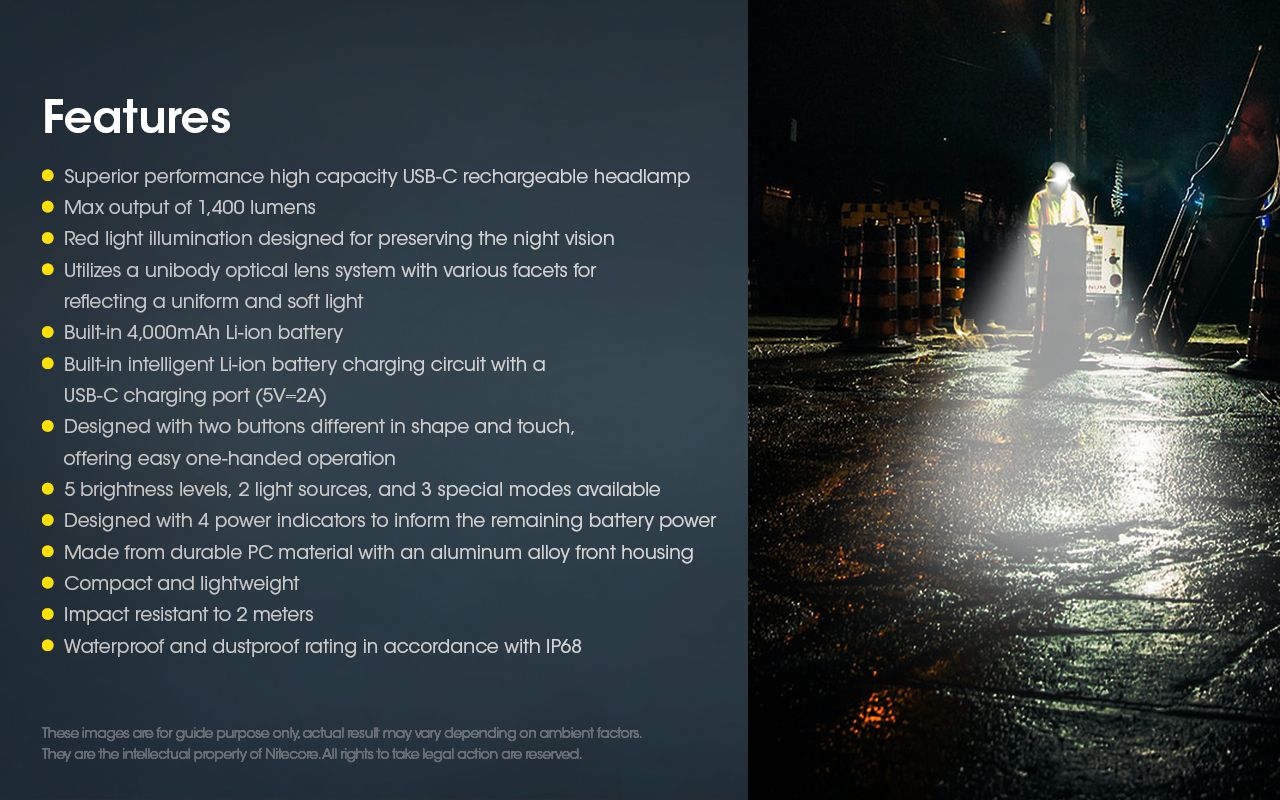 Nitecore NU50 1400 Lumens LED Headlamp for Hiking Lightweight Rechargeable Headlamp with Long Runtime