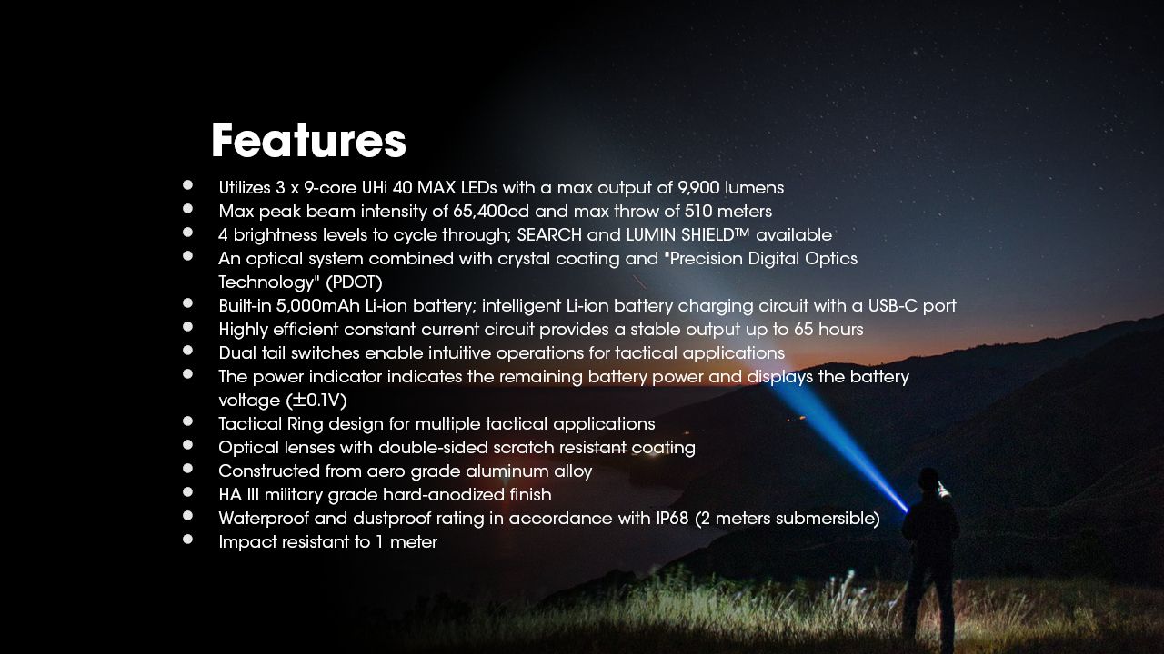 Nitecore TM9K PRO 9900 Lumen Durable Rechargeable Flashlight with USB-C and 510m Beam for Outdoor Adventures