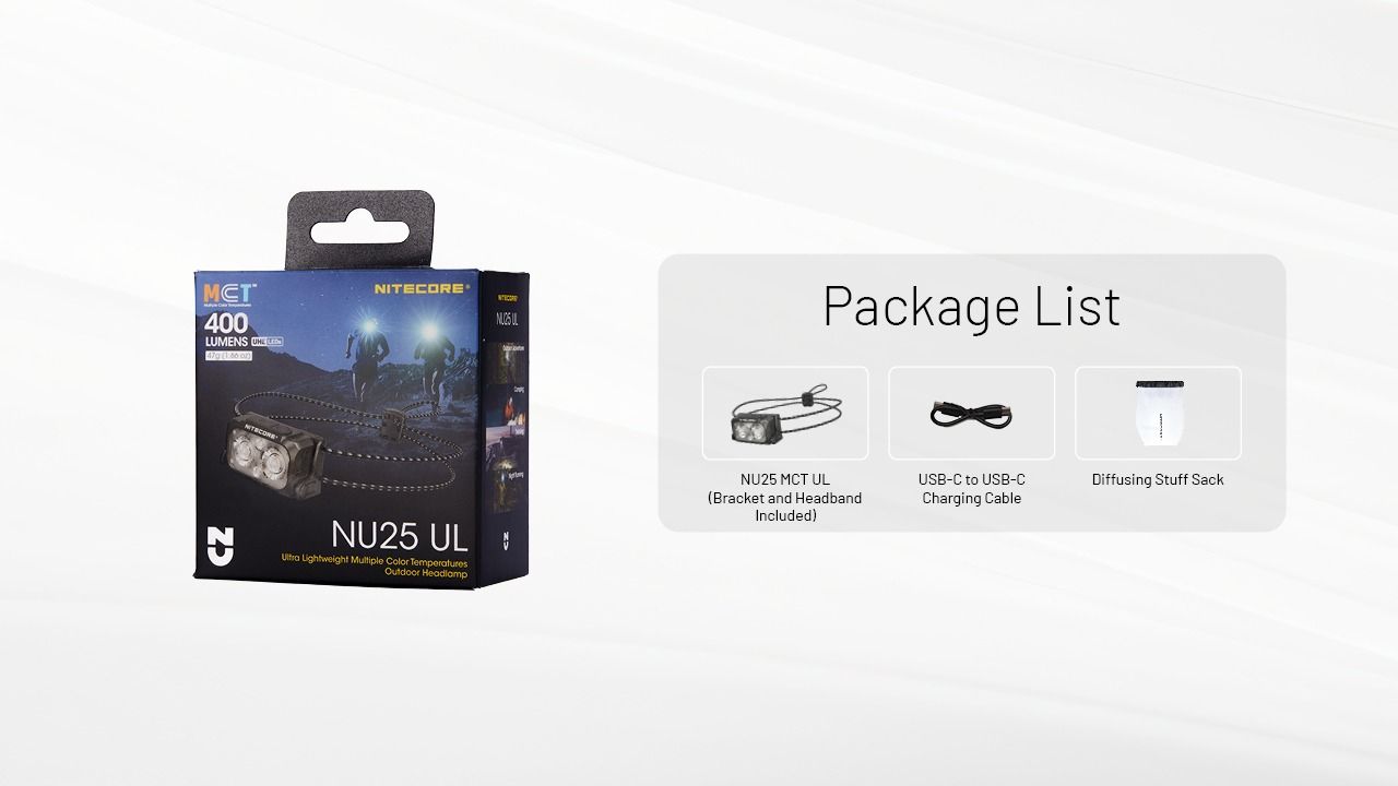 NITECORE NU25 MCT UL 400 Lumen Headlamp Lightweight USB-C Rechargeable for Hiking Camping and Emergencies