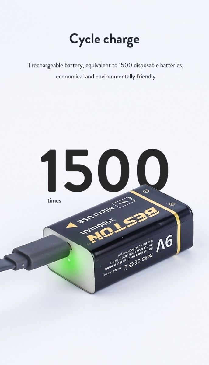 Beston 9V 1000mAh Micro USB Rechargeable Battery Eco-Friendly Power for RC Helicopter Microphone and Toys