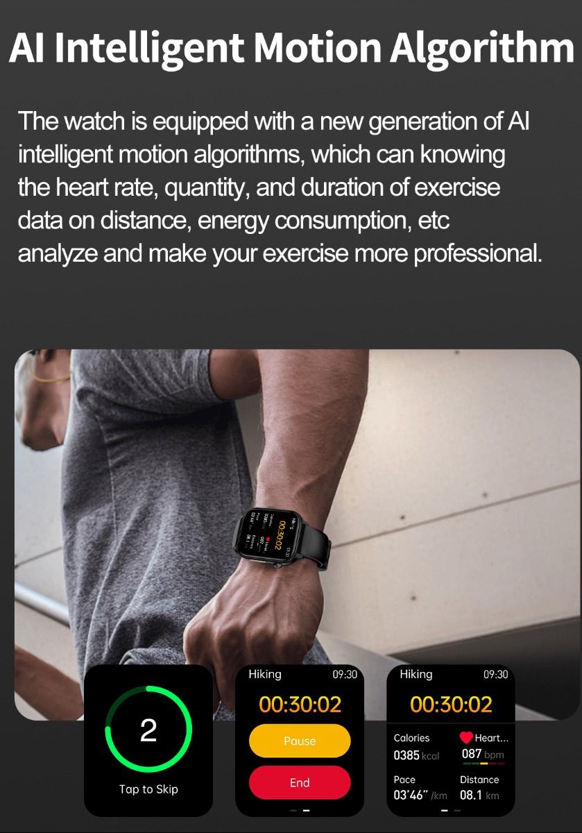 ET570 Blood Glucose Smart Watch ECG Heart Rate Blood Pressure Smartwatch