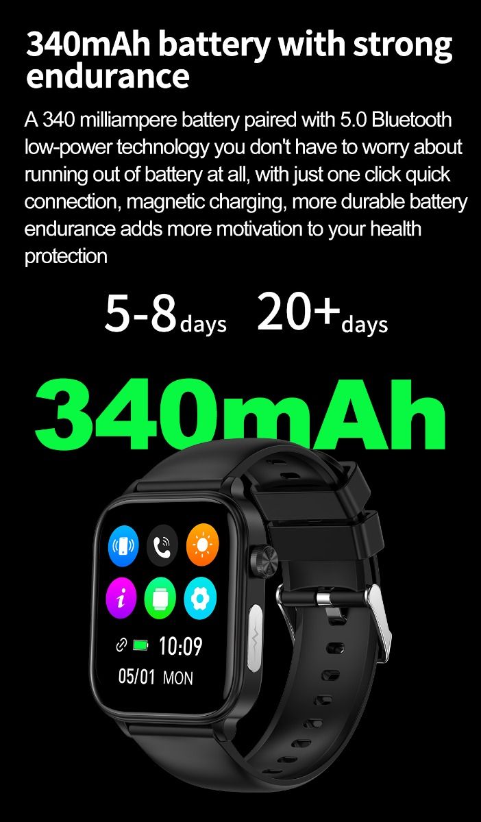 ET570 Blood Glucose Smart Watch ECG Heart Rate Blood Pressure Smartwatch