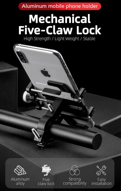 ROCKBROS Durable Motorcycle Phone Holder Versatile CNC Aluminum Alloy Bike Accessory with Five Claws Secure Fit