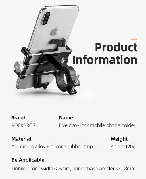 ROCKBROS Durable Motorcycle Phone Holder Versatile CNC Aluminum Alloy Bike Accessory with Five Claws Secure Fit