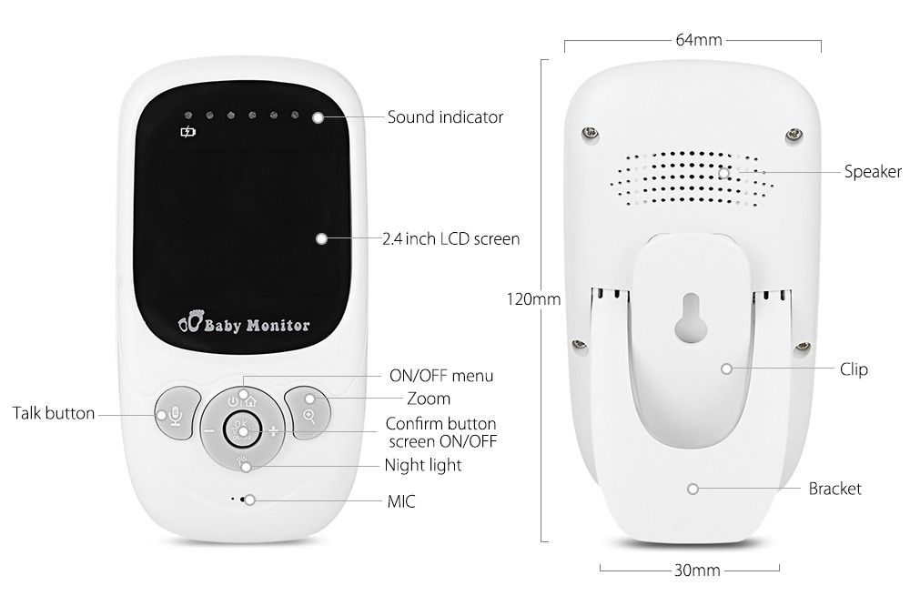 SP880 Wireless Baby Monitor 2.4 Inch LCD High-Definition Video Two-Way Audio Night Vision for Baby Care
