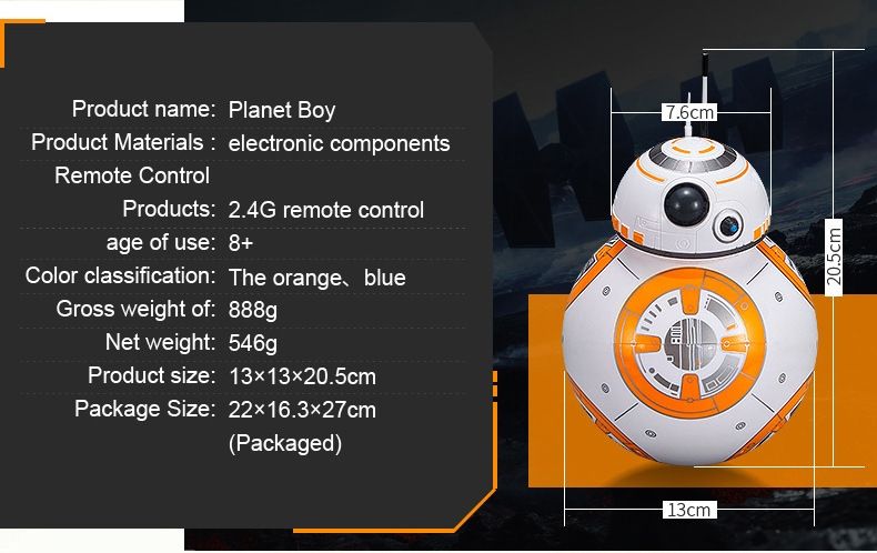Star Wars BB-8 Remote Control Robot 20.5cm Intelligent RC Toy 360° Rotation Fun for Kids and Collectible