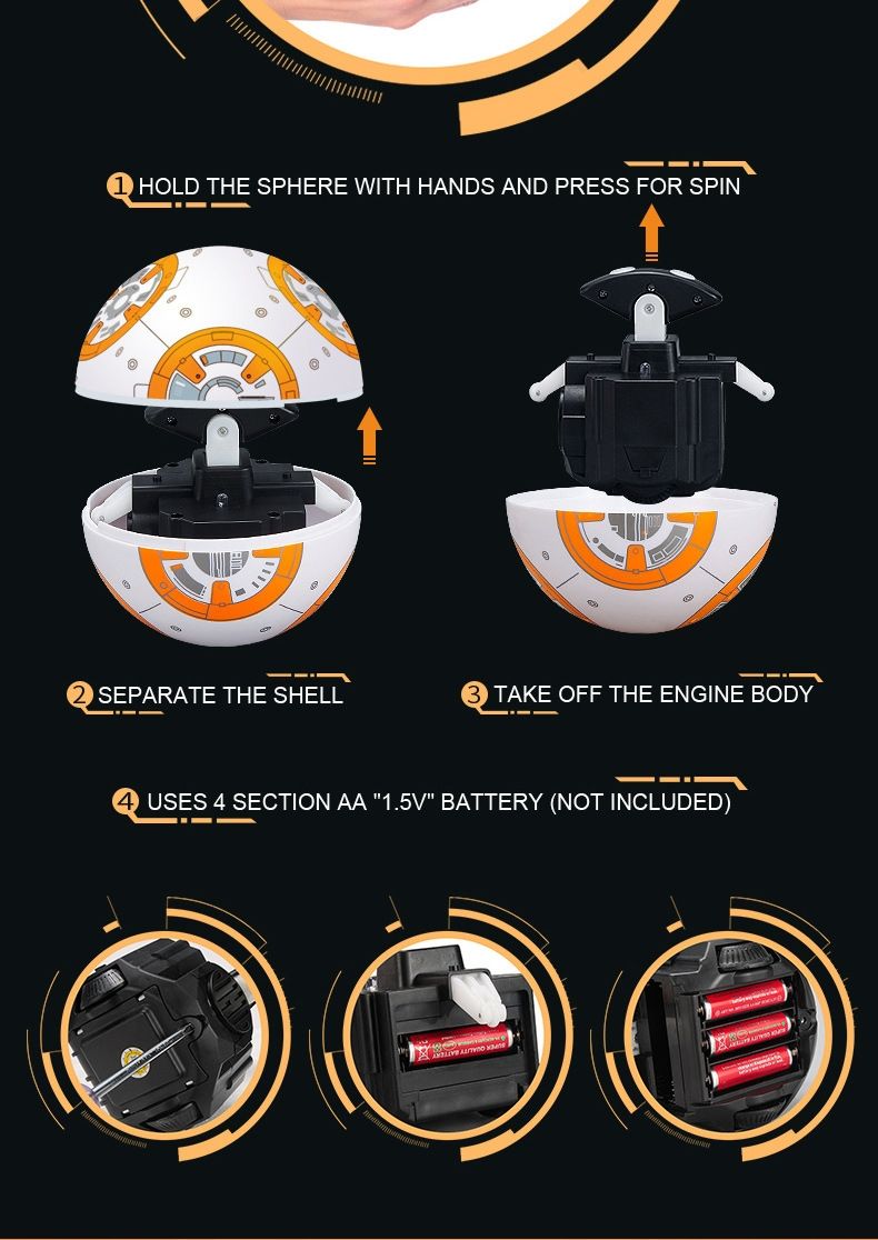 Star Wars BB-8 Remote Control Robot 20.5cm Intelligent RC Toy 360° Rotation Fun for Kids and Collectible