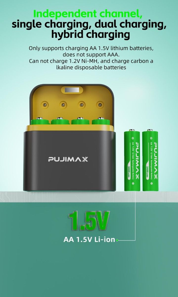 8-Slot Charger Smart Flip Top Compartment with Type-C Port for Efficient Charging of AA Lithium Batteries