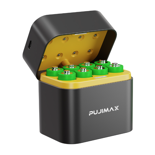 8-Slot Charger Smart Flip Top Compartment with Type-C Port for Efficient Charging of AA Lithium Batteries