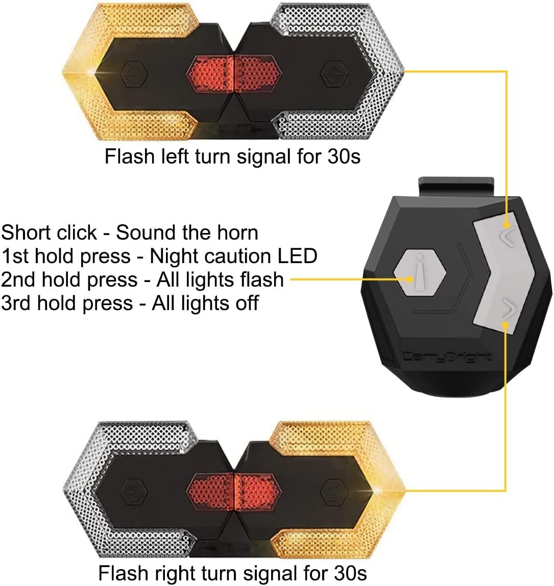 CarryBright CBX4 Bicycle Turn Signal Light with Horn USB Charging Waterproof Cycling Safety Accessory