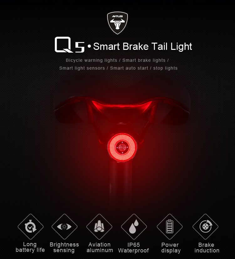 ANTUSI Q5 Smart Bicycle Taillight Brake Sensing LED Cycling Light IPx6 Waterproof Perfect for City Commuting
