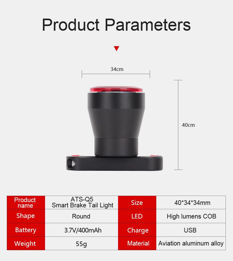 ANTUSI Q5 Smart Bicycle Taillight Brake Sensing LED Cycling Light IPx6 Waterproof Perfect for City Commuting