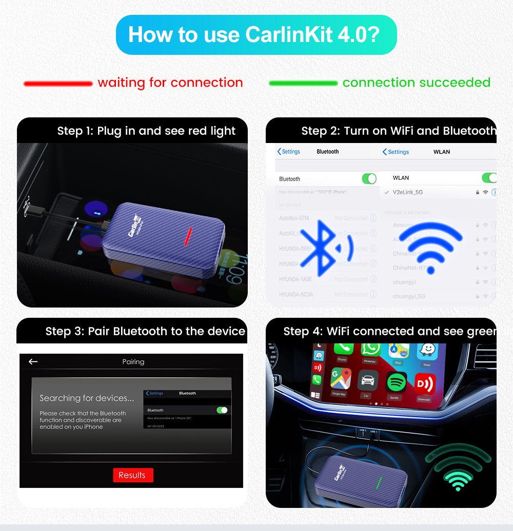 CarlinKit 4.0 Wireless CarPlay Box for Audi VW Porsche Kia Plug and Play Easy Setup Hands-Free Connectivity