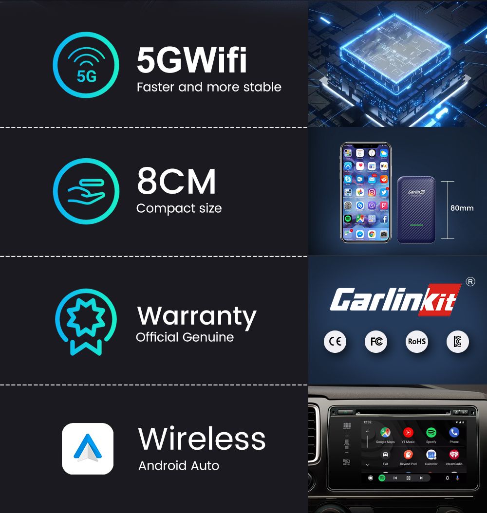 CarlinKit 4.0 Wireless CarPlay Box for Audi VW Porsche Kia Plug and Play Easy Setup Hands-Free Connectivity