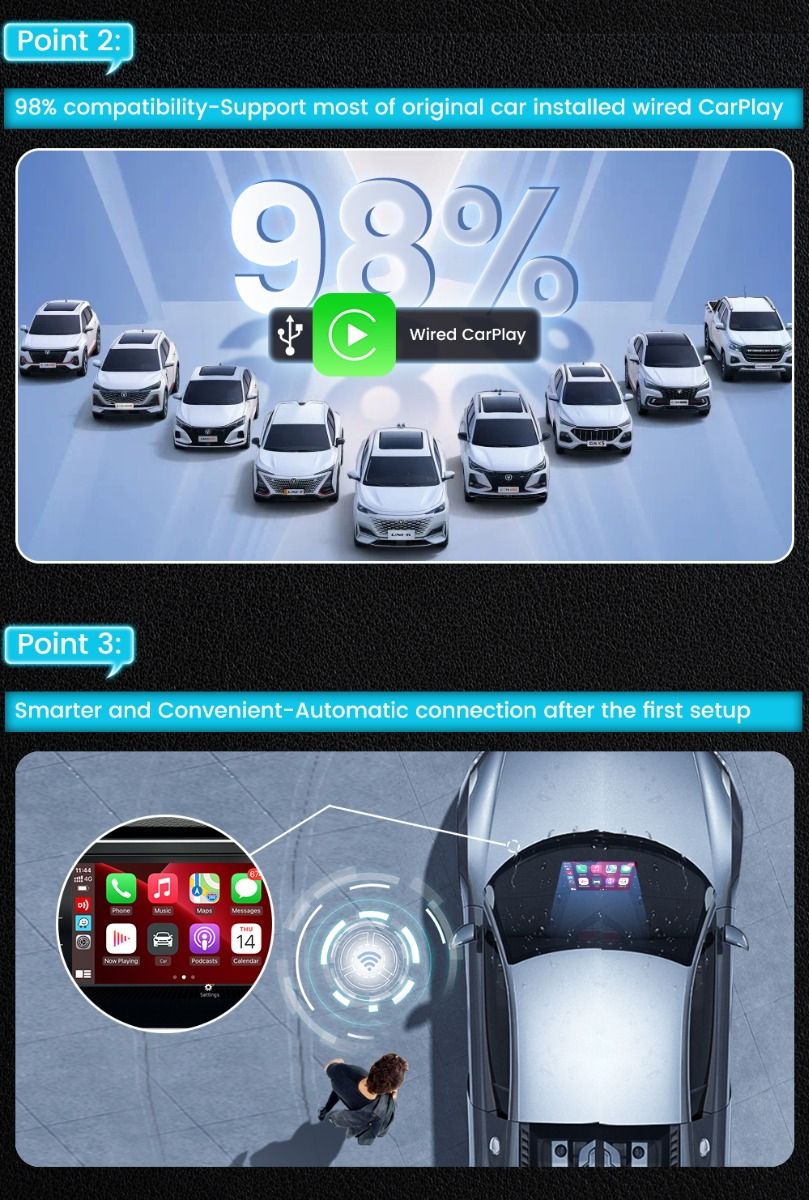 CarlinKit 4.0 Wireless CarPlay Box for Audi VW Porsche Kia Plug and Play Easy Setup Hands-Free Connectivity