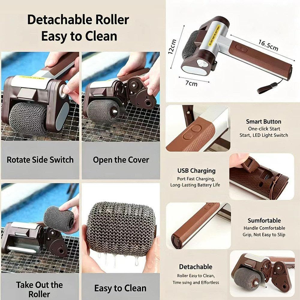 Cordless Electric Grill Brush - Rechargeable with 350 RPM Stainless Steel Roller