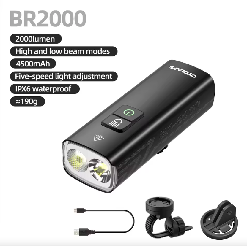 CYCLAMI Bike Headlight BR2000 Bicycle Front Light Type-C MTB Road Highlight Lamp Handlebar Cycling Lights
