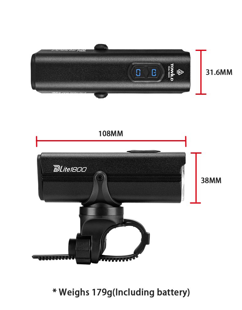 TOWILD DLite 1800 USB Rechargeable Bike Light 2100 Lumens Waterproof Headlight Cycling Safety 5000mAh Battery