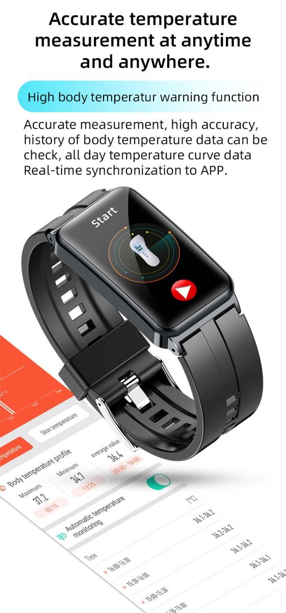 EP01 Blood Glucose Sugar Smart Watch: ECG, HRV, Heart Rate, Temp. 1.47" HD Waterproof Fitness Tracker