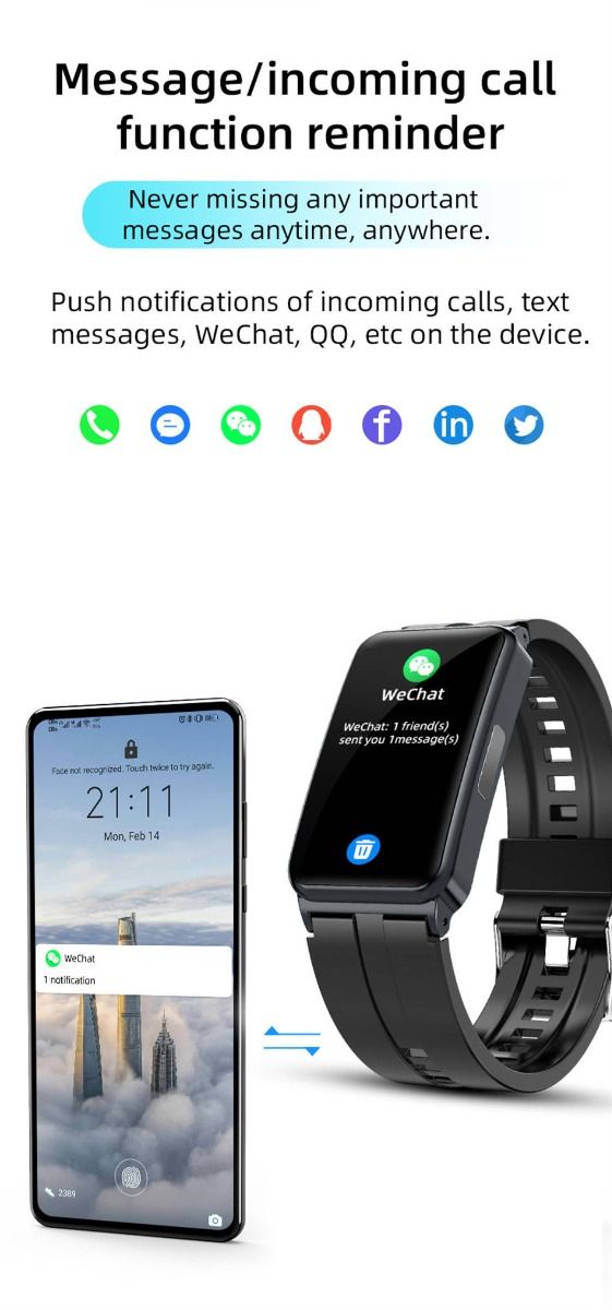 EP01 Blood Glucose Sugar Smart Watch: ECG, HRV, Heart Rate, Temp. 1.47" HD Waterproof Fitness Tracker