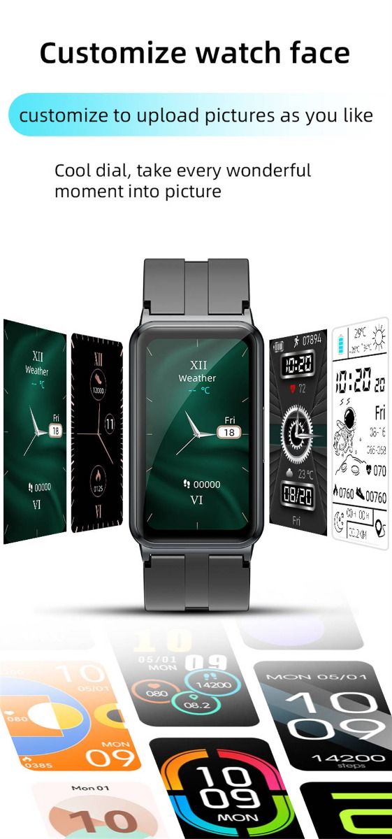 EP01 Blood Glucose Sugar Smart Watch: ECG, HRV, Heart Rate, Temp. 1.47" HD Waterproof Fitness Tracker