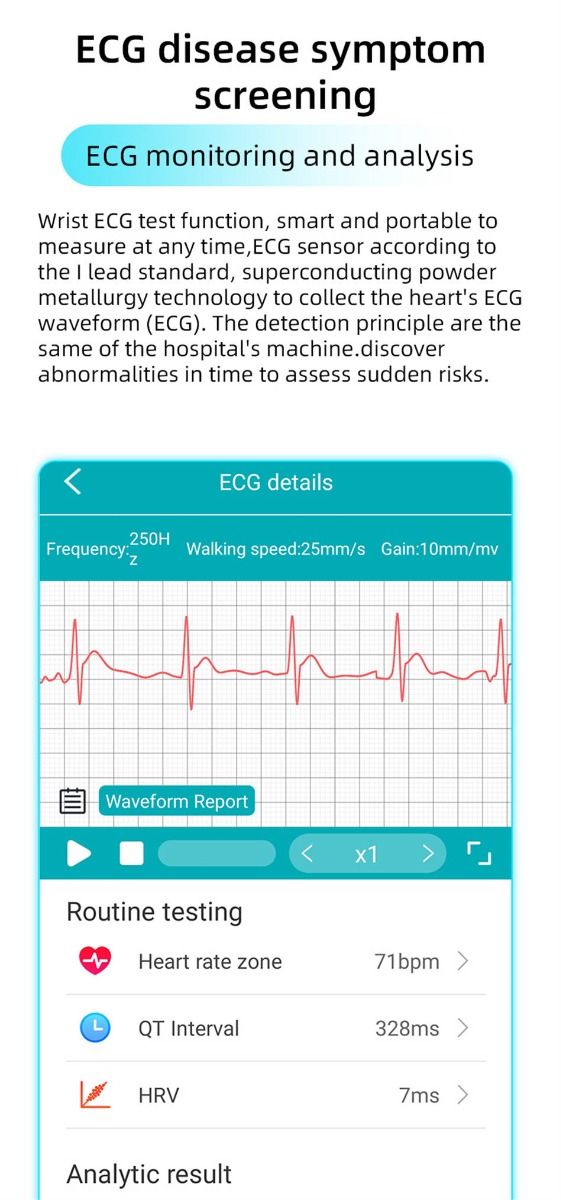 EP01 Blood Glucose Sugar Smart Watch: ECG, HRV, Heart Rate, Temp. 1.47" HD Waterproof Fitness Tracker