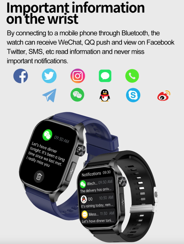 E580 Blood Glucose Smart Watch ECG Heart Rate Blood Pressure IP68 Waterproof Smartwatch
