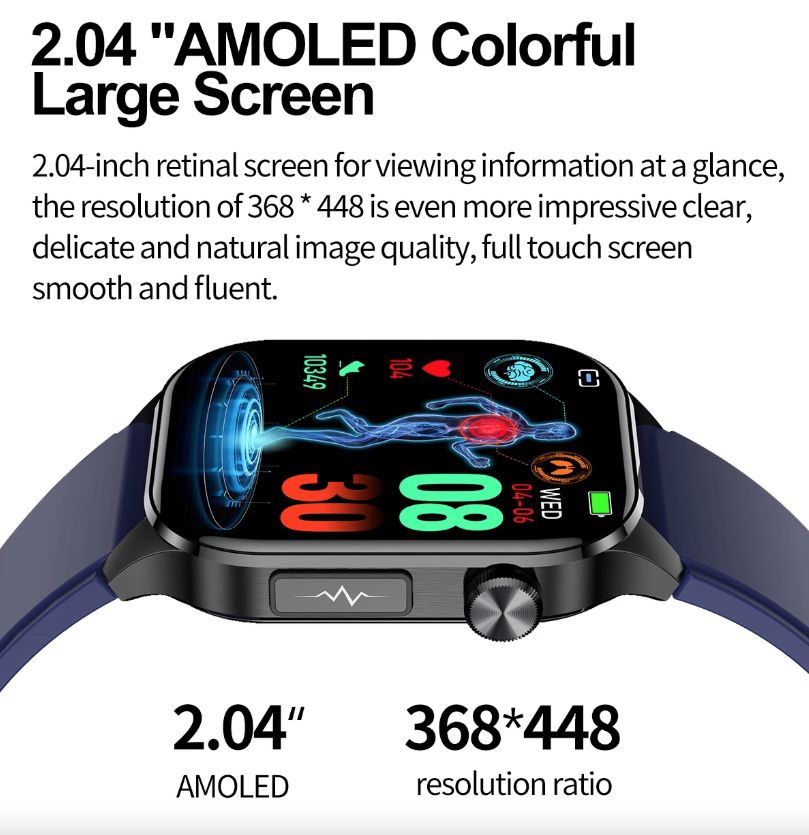 E580 Blood Glucose Smart Watch ECG Heart Rate Blood Pressure IP68 Waterproof Smartwatch