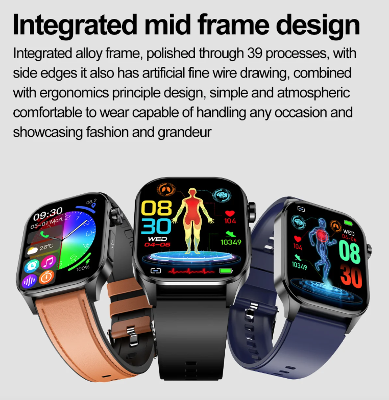 E580 Blood Glucose Smart Watch ECG Heart Rate Blood Pressure IP68 Waterproof Smartwatch