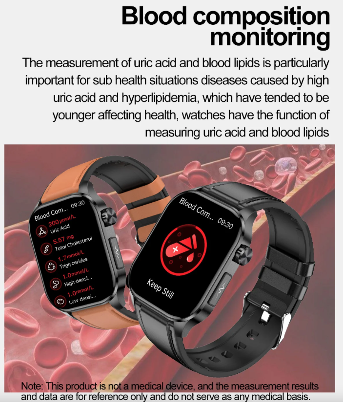E580 Blood Glucose Smart Watch ECG Heart Rate Blood Pressure IP68 Waterproof Smartwatch
