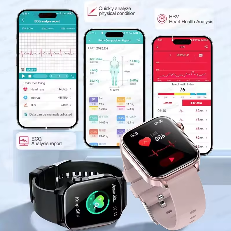 ET585 ECG+PPG AI Health Diagnose Smart Watch Men Women Clock Blood Lipid BP Uric Acid Heart rate 