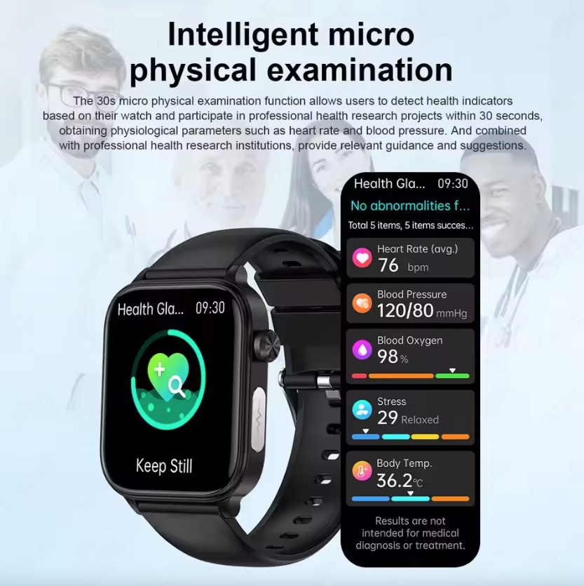 ET585 ECG+PPG AI Health Diagnose Smart Watch Men Women Clock Blood Lipid BP Uric Acid Heart rate 