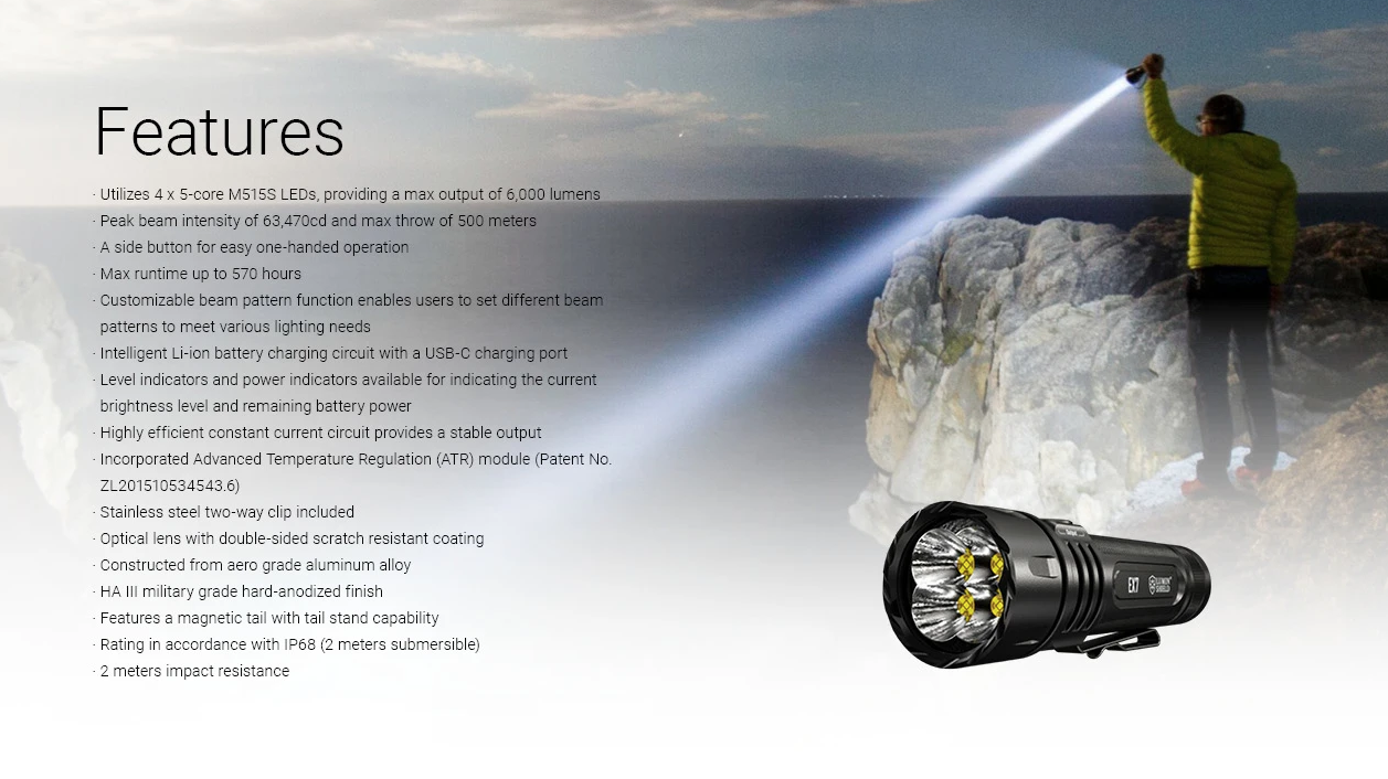 Nitecore EX7 6000 Lumen USB-C Rechargeable Flashlight 