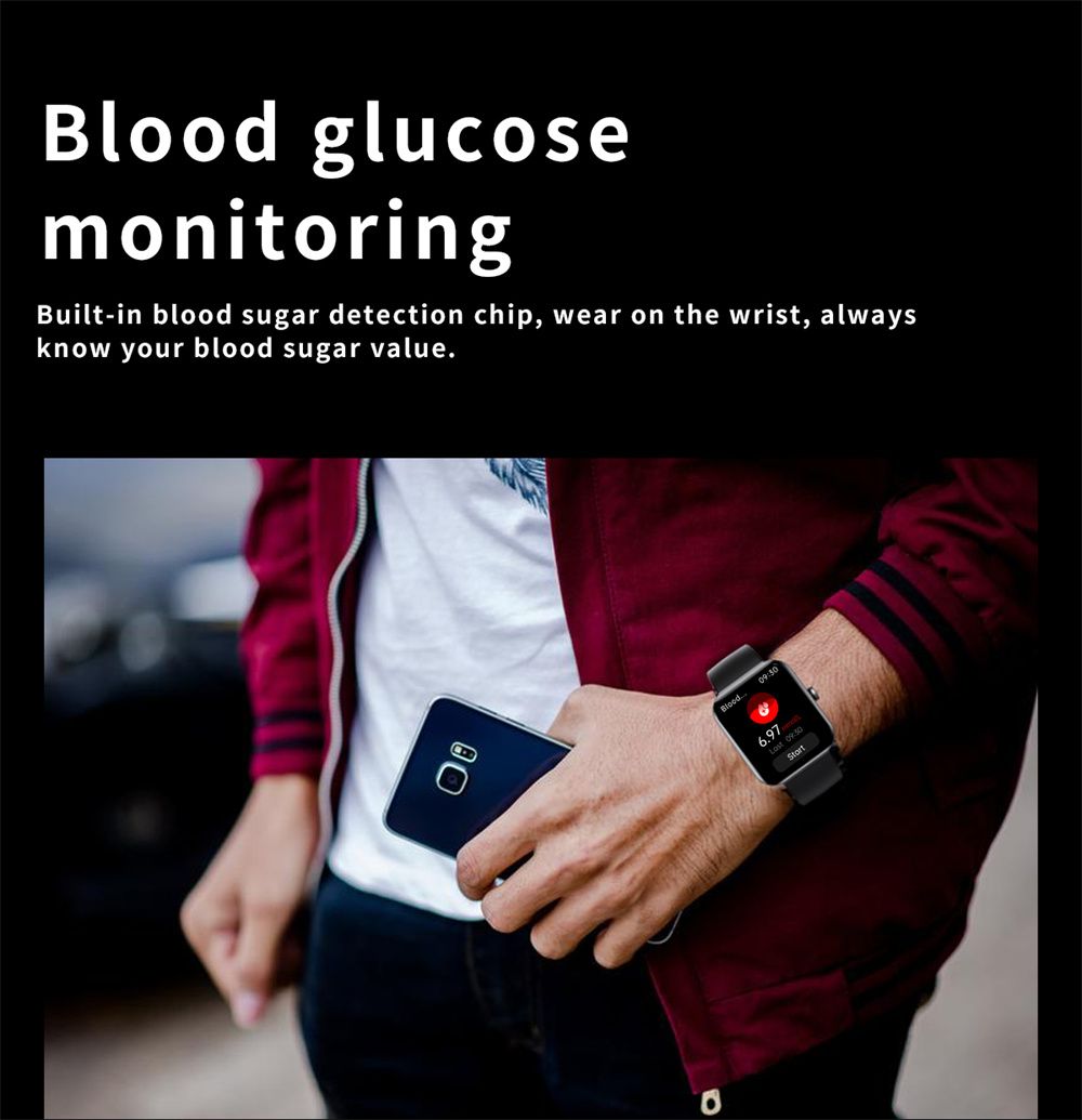 F57L Smart Watch Blood Glucose Blood Pressure Heart Rate Temperature Monitoring Sport Monitoring 1.91 Inch Sn