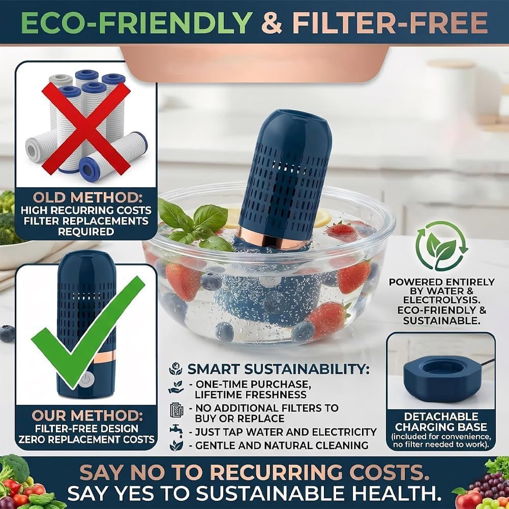 Wireless Rechargeable Food Washer for Produce, Grains, Meat, Seafood - OH-Ion, IPX7 Waterproof