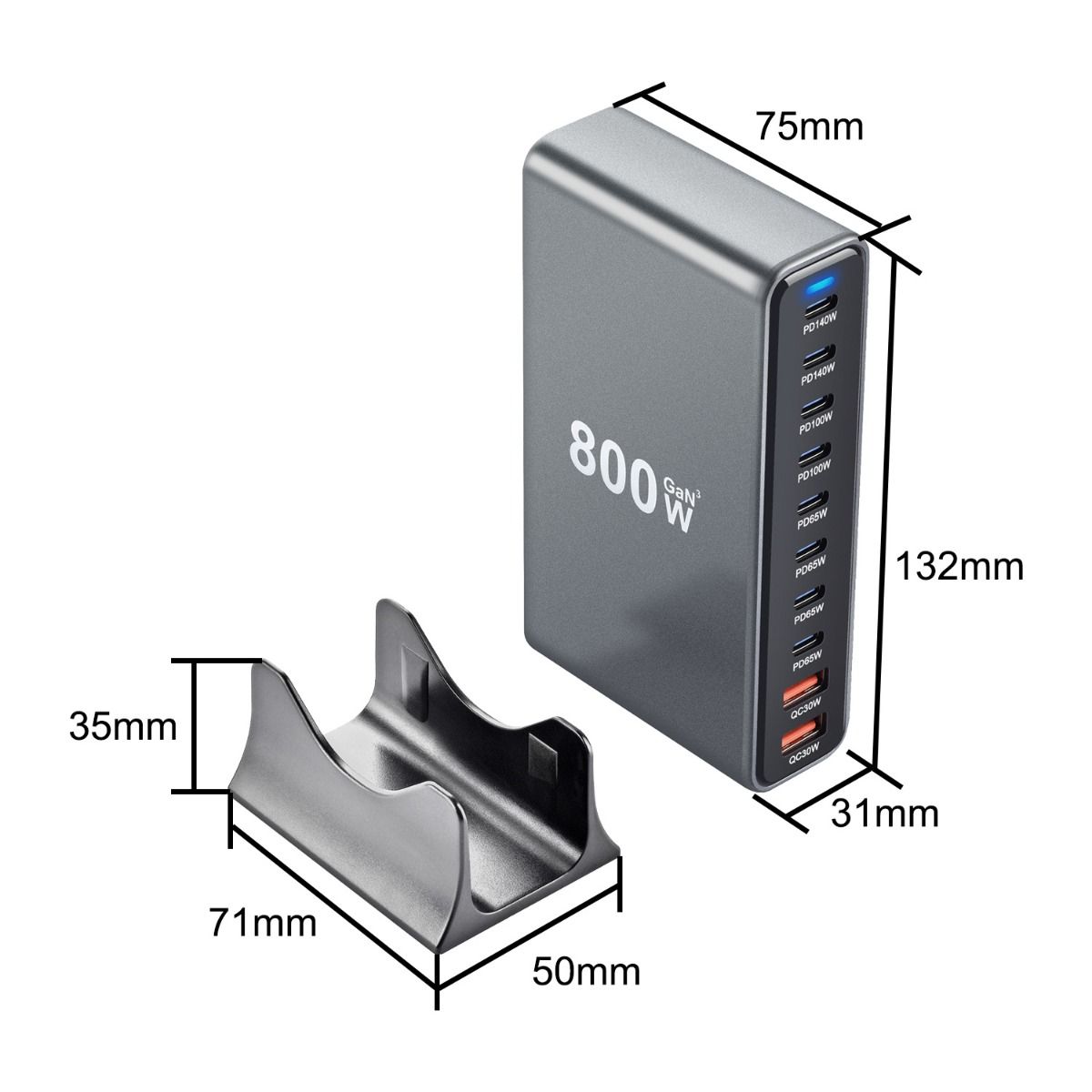 800W USB C Fast Charger Block, 10 Port USB Charging Station, GaN Ⅲ Pro Dual 140W PD PPS Port Charger Compatible