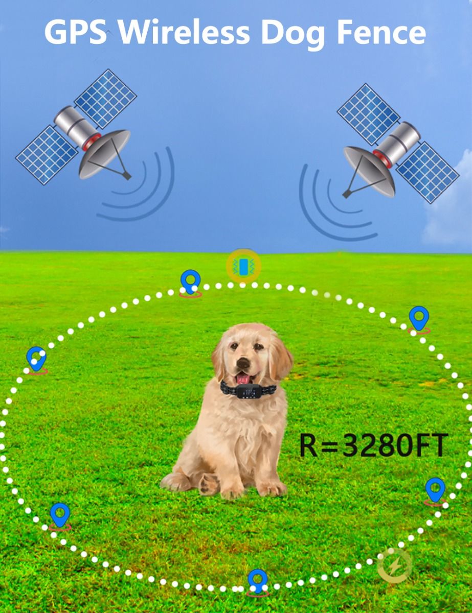 GPS Wireless Dog Fence Outdoor Pet Fencing Device 3280 Ft Range Easy Installation for Pet Safety and Freedom