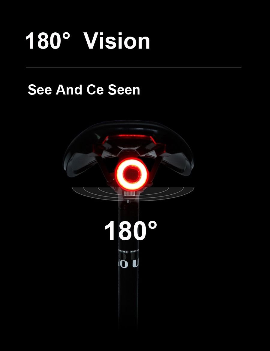 Smart Bicycle Tail Light with Auto Start Stop Brake Light USB Charge IPX6 Waterproof Cycling Safety Light